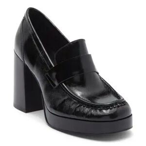 Steve Madden | Women’s Munday Black Patent Platform Loafer Pumps Block Heels 9.5